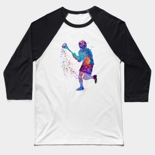 Lacrosse Boy Watercolor Silhouette Painting Baseball T-Shirt